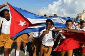 Demonstratie van Cubaanse scholieren (september 2014) voor de vrijlating van drie Cubaanse gevangenen in de VS 